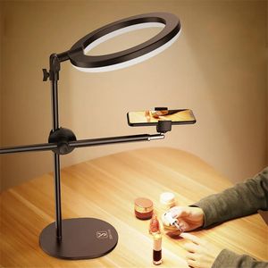 Hållare monopodmonteringsfäste med LED -ring blixtljus lampans bordsskiva stativ stativ med mobiltelefonhållare över huvudet för nagelkonst