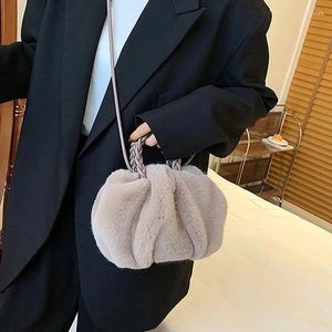 Evening Bags Plush Handbag Autumn Winter Senior Sense Pumpkin Bag Fashion Versatile Cloud Pleated Portable Faux Fur Fluffy Female