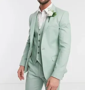 Abiti da uomo Verde Menta Tacca Risvolto Matrimonio Su Misura Elegante Giacca Sportiva 2023 Fashion Design 3 Pezzi Giacca Pantaloni Gilet Costume