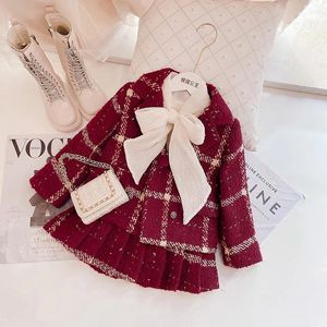 Clothing Sets Fashion Kids Girls Princess 2pcs Clothes Set Spring Autumn Children Plaid Blazer Coat Outwear Shorts Vintage Outfits Elegan Suit 231215