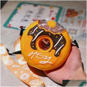 Water Bottles 380Ml Donut Water Bottle With St Bpa Leak Proof Sports Cups Toddler Drink Shoder Straps Drop Delivery Home Garden Kitche Dhi85