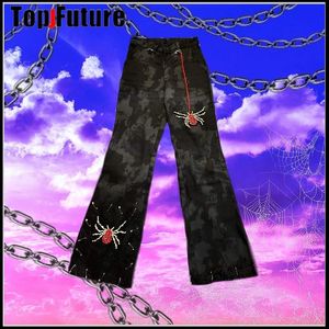 Kobieta dziewczyna pająk Bling Crystal Hip Hop haruku łańcuchowe spodnie gotyckie lolita spodnie dżinsy