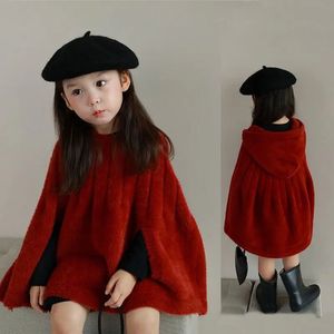 Coat Girl en Jacket CottonCloak Windbreak 2023 Hooded Warm Plus Thicken Velvet Winter Autumn Party Children's Clothing 231216