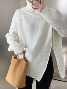 Women's Sweaters Autumn Winter Warm Knitwears Lady Oversized Loose Solid Pullover Turtleneck Knitted Sweater Women Vintage Zipper Female