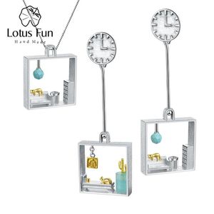 Set Lotus Fun Big Lazy Cat at Home Set di gioielli con orecchini pendenti, collane con ciondolo per gioielli da donna in argento sterling quadrato