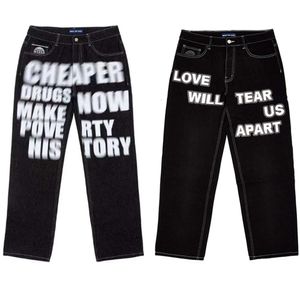 Minus två hiphop -brev grafiska tryck baggy jeans svarta byxor män kvinnor nya haruku gotiska breda byxor streetwear
