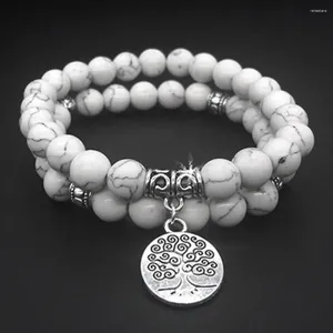 Strand 8mm Natural White Howlite Beads Set Bracelet Tree Of Lift Pendant Chakra Yoga Unisex Wholesale