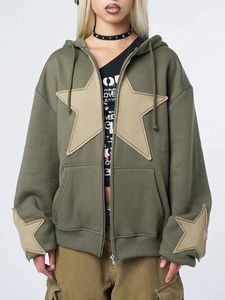 Womens Hoodies Sweatshirts Y2K Zip Up Star Print Long Sleeve Graphic Hooded Jacket Eesthetic Overdimensionerad kappa Harajuku Streetwear 231215