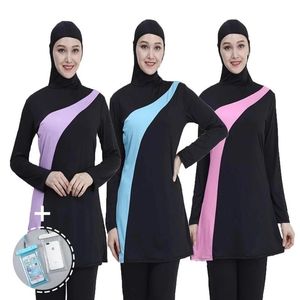 T-shirt 2022 Burkini Müslüman Mayo Büyük Boyu Mütevazı Mayo Kadınlar İçin Uzun Kollu Yüzme İslami Mayo Takım Moda Hijab Seti