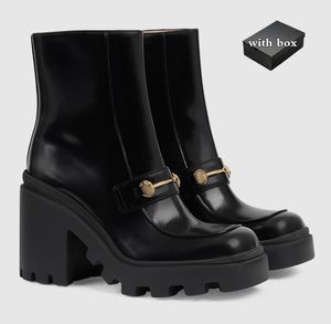 2024 marca de luxo inverno feminino bota tornozelo preto bezerro couro plataforma sola senhora martin botas logotipo cinta festa casamento motocicleta botas elegante andando com caixa