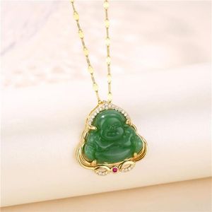 Kolye Kolyeler Enfes Emerald Taklit Yeşim Gülümseyen Maitreya Buddha Kadınlar İçin Şanslı Takı Doğum Günü Hediyesi281m