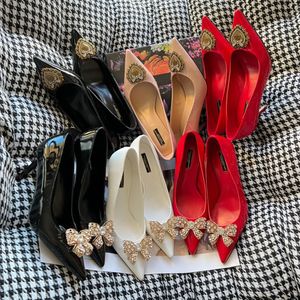 23s Luxury Sandal Women Dress Pumps With Rhinestone Metal Buckle DC-Shoes Nicole Pump Patent Leather Pointed Toe Lady High Heels Love and Bow