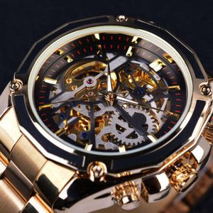 Mode Business Kleid Herrenuhren Marke Gold Design Automatische Skelett Mechanische Uhr für Männer