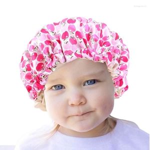 Grampos de cabelo Elástico Bebê Sedoso Cetim Bonnet Dupla Camada Ajustável Flor Sono Caps Noite Turbante Crianças Sólidas Headwear Chapéu Jóias