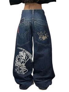 Streetwear Womens Haruku Hip Hop Retro Graphic Vintage Blue Baggy Jeans Denim Pants gotiska höga midja breda byxor