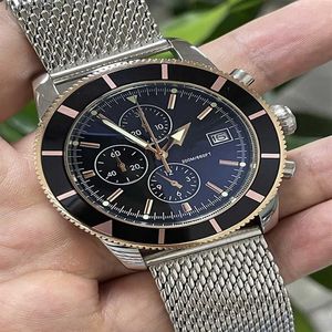 46mm Herren Quarz Chronograph Uhr Superocean Schwarz Blau Kalender Zifferblatt Sapphire Kristall Edelstahl Gurt Huiya06295V