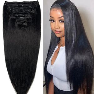 Syntetiskt 120g 8piececlip Style Hair 10 till 26 tum Brasilianska remi Straight Natural Black 4 613 Färger 231215