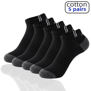 T-Shirt 5 Pair High Quality Men Ankle Socks Breathable Cotton Sports Socks Mesh Casual Athletic Summer Thin Cut Short Sokken Size 3845