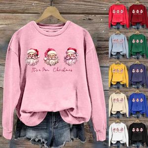 Roupas étnicas It's Pin Santa Christmas Women's Letter Print Crew Neck Manga Longa Top Sexy Layering