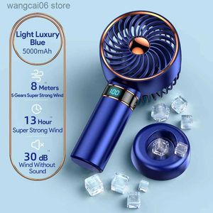 Electric Fans 5000mAh Air Conditioner Fan Handheld Mini Fan USB Hand Hold Small Pocket Fan with Data Disply Table Stand Home Portable Fan T231216