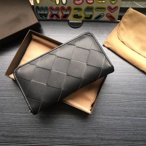 Novo estilo homens designer carteira de alta qualidade tecer couro carteira longa grande padrão de diamante bolsa luxos carteira padrão titular do cartão de crédito zíper sacos de designer