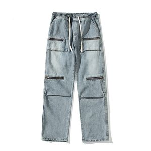 Lila designer baggy stil kvalitet lös bred ben trend denim overall high street mode för män jeans kvinnor