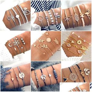 Łańcuchowe link bransoletki 30 Style Boho Bangle Elephant Scell ​​Star Moon Bow Map Crystal Bead Bransoletka Kobiety Charm Party Wedding Jewel Dhlxz