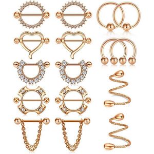 14G Stainless Steel Straight Barbell Tongue Rings rings Women CZ Heart Chain Dangle Nipple Piercing2908