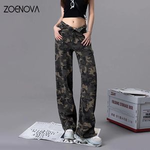 Jeans Zoenova Camouflage Jeans Woman Streetwear Low Waist Cargo Pants Jeans Army Green Fashion Baggy Pants Y2k Casual Denim Trousers