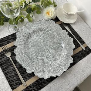 50PCS Reef Charger Plate Plastic 33CM Decorative Dining Plate Silver Dinner Serving Wedding Christmas Decor Table Place Setting