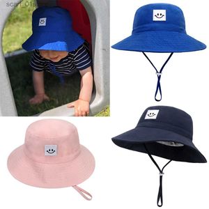 Breda randen hattar hink hattar leende baby sunhat sommar våren barn hink hatt för flickor pojkar barn barn stor visir bomull sol c strand rese panama hattar csl231216