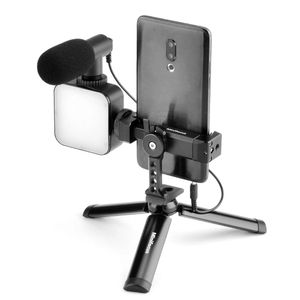 Holders Vlogging Kit Mobiltelefon Video Stativmontering W Cold Shoe Holder LED Light Microphone For YouTube Recording Smartphone Vlog Rig