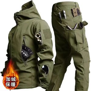 Hunting Jackets Winter Shark Skin Soft Shell Military Fleece Warm Sets Waterproof Tactical JacketCargo Pant Outdoor Multi-pocket Fishing Suit 231215