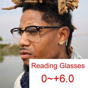 Óculos de sol tendência azul luz bloqueando óculos de leitura homens mulheres meio quadro diopters casual lente clara mens presbiopia eyeglasses245p