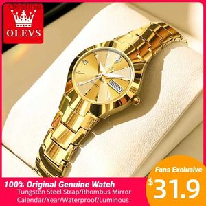 Kvinnors klockor Olevs Women Watch Quartz Rhombus Mirror Original Quartz Watch for Women Waterproof Luminous Rostly Steel Wristwatch Date Weekl231216