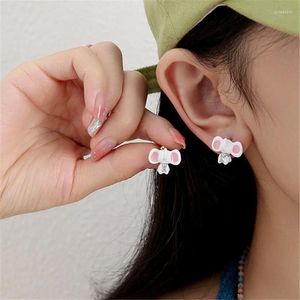 Orecchini a bottone Kawaii smalto rosa elefante per le donne Zircone cristallo animale carino stile coreano regalo gioielli Brincos