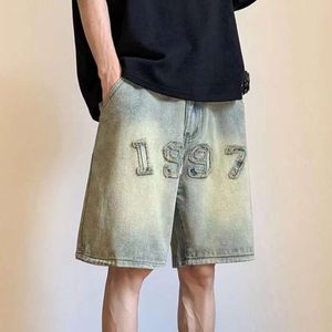 Vintage Y2K Mode Jeans machen alte Denim Shorts Männer Sommer amerikanische High Street lose breite Beinhosen gerade Hose