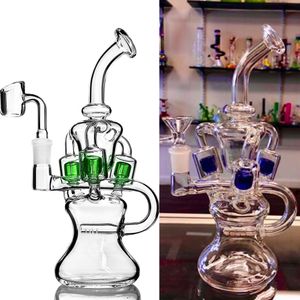 Mor Mavi Yeşil Sline Sline Sözde Süperatör Cam Su Bongs Recycler Yağ Dabber Dağınık Su Boruları Heady Harsah Dab Teçhizatları 14mm Banger