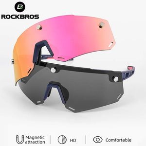 Eyewears ROCKBROS Bicycle Sunglasses 2 In 1 For Men MTB Polarized Sports UV400 Magnetic Split HD Large Frameless Lens Cycling Eyewear