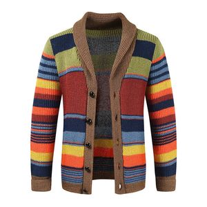 Mens Sweaters winter mens cardigan sweater jacket polo collar color block knitted rainbow clothing designer top 231215