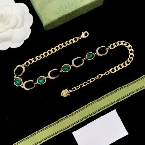 High End Beautiful Designer Necklaces Womens Fashion Gold Chain Luxury Green Gems Necklaces Diamonds Letters Jewelry Christmas Gifts