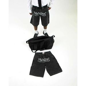 Skydda kvinnor män haruku hiphop grafik broderi baggy denim gym sommar casual gothic hawaii strand shorts