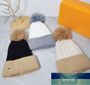 Novo inverno chapéu de malha quente feminino inverno raposa selvagem bola de pêlo fofo chapéus de lã