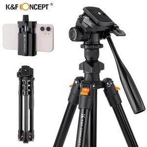 Accessori K F Concept Treppiede per fotocamera DSLR da 63,8 pollici Treppiede portatile per telefono da viaggio in alluminio con clip per telefono Fotografia universale