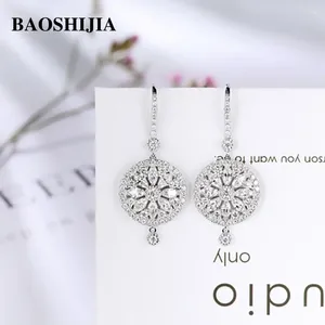 Dangle Earrings BAOSHIJIA Solid 18k White Gold Eternity Diamonds Antique Women's Genuine Personality Jewelry High Quality Handcrafted