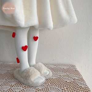 Леггинсы, колготки для маленьких девочек, леггинсы принцессы рекса с мехом кролика 3D Love, прикрепляемые к ногам, детские хлопковые штаны, толстые брюки, теплая детская одежда для детей от 1 до 6 лет 231215