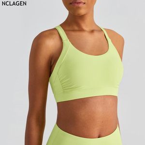 set NCLAGEN Women Sports Bra High Support New Wrinkle Gathering Crop Top Beautiful Back Cross Fitness Underwear Pushup Gym Vest