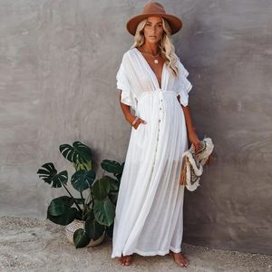 Sukienki seksowne pokrywki bikini długie białe tunikowe swobodne letnia sukienka na plażę eleganckie kobiety w rozmiarze plus plażowe garnitur pływa