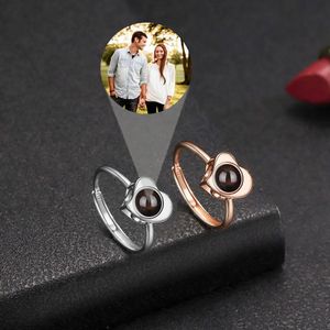 Bröllopsringar 925 Sterling Silver Custom Po Rings for Women Par Men Heart Pendent Ring Simple Trendy Party Gifts Fine Accessories 231215