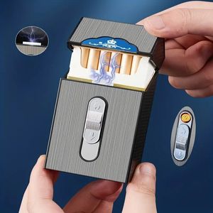 1-teiliges kreatives USB-Zigarettenetui mit Wolframfeuerzeug, feuchtigkeitsbeständig mit magnetischer Schnalle, perfektes Rauchwerkzeug, ideale Wahl für Geschenke – dünn